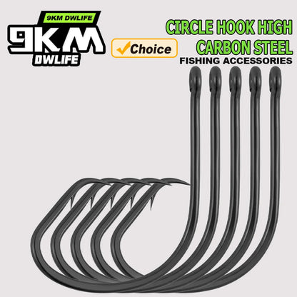 9KM Inline Circle Fishing Hooks - High Carbon Steel Wide Gap Bait Hooks for Catfish & Striped Bass