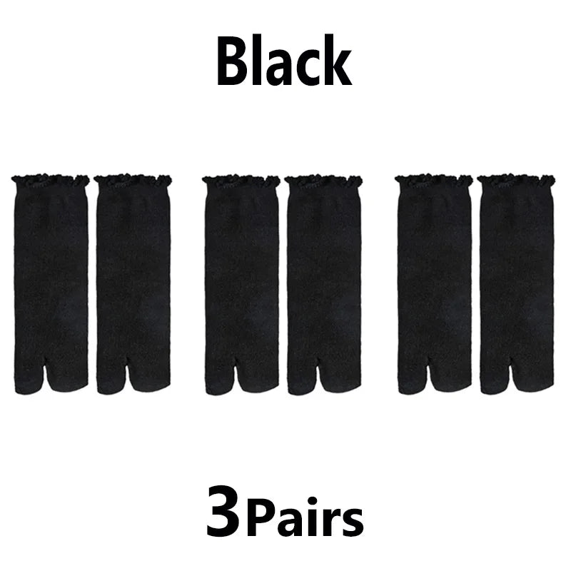 Japanese Ruffled Edge Cotton Split Toe Tabi Socks – Unisex Harajuku Two-Toed Socks