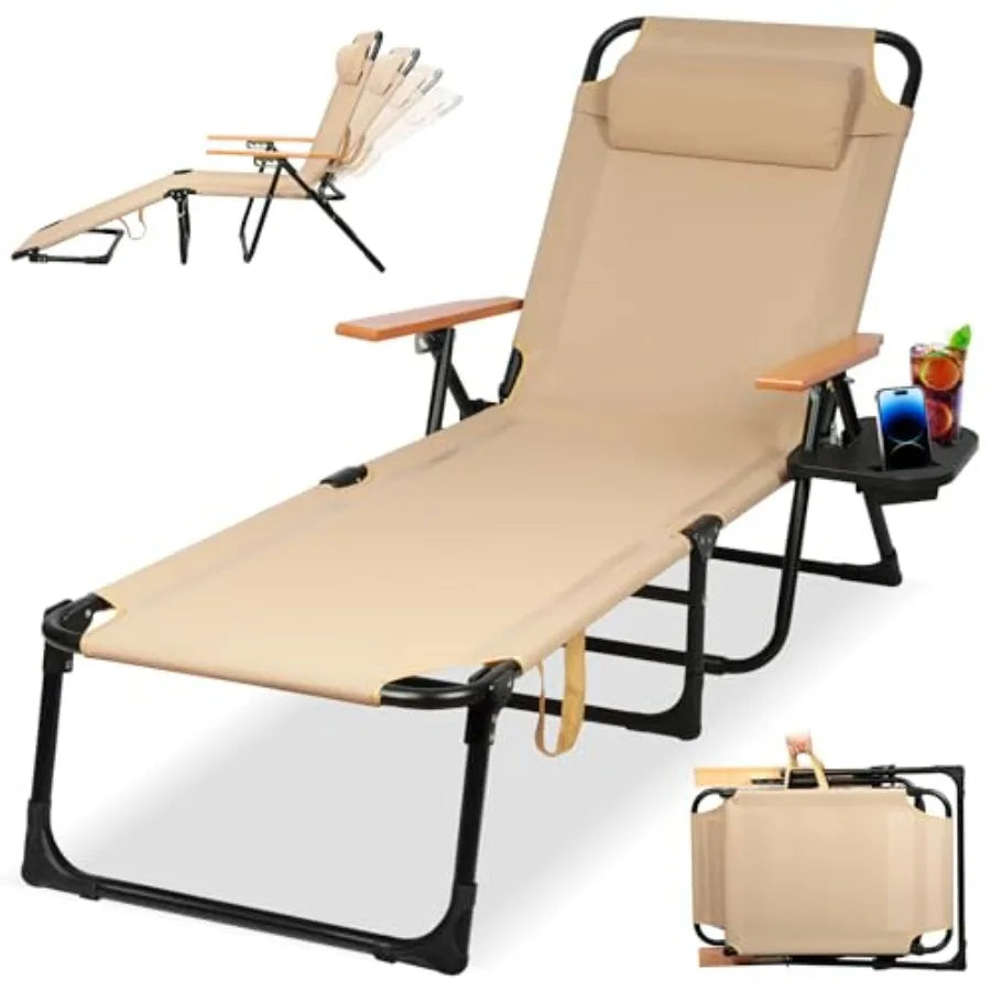 Folding Chaise Lounge Chair with Arms 4-Position Backrest