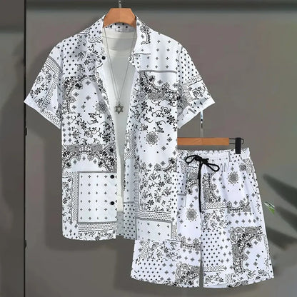 Men's Tropical Hawaiian Printed Short Sleeve Shirt & Shorts 2-Piece Suit Set