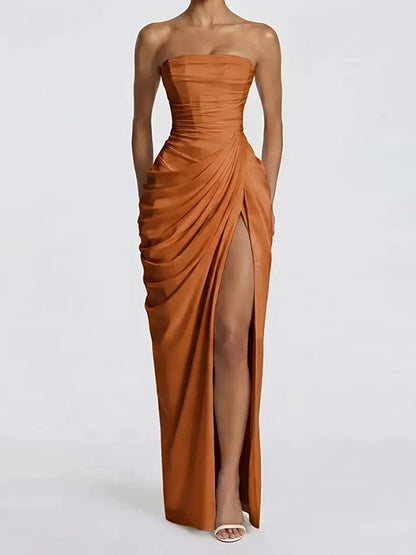 Women's Elegant Strapless Pleated Evening Gown