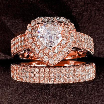 Huitan Eternity Love 2Pcs/Set Cubic Zirconia Heart Rings