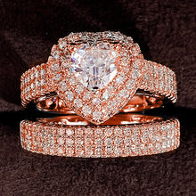 Huitan Eternity Love 2Pcs/Set Cubic Zirconia Heart Rings