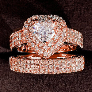 Huitan Eternity Love 2Pcs/Set Cubic Zirconia Heart Rings