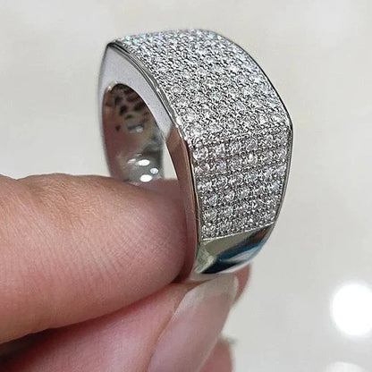 Iced Out Luxury Silver Crystal Trendy Ring