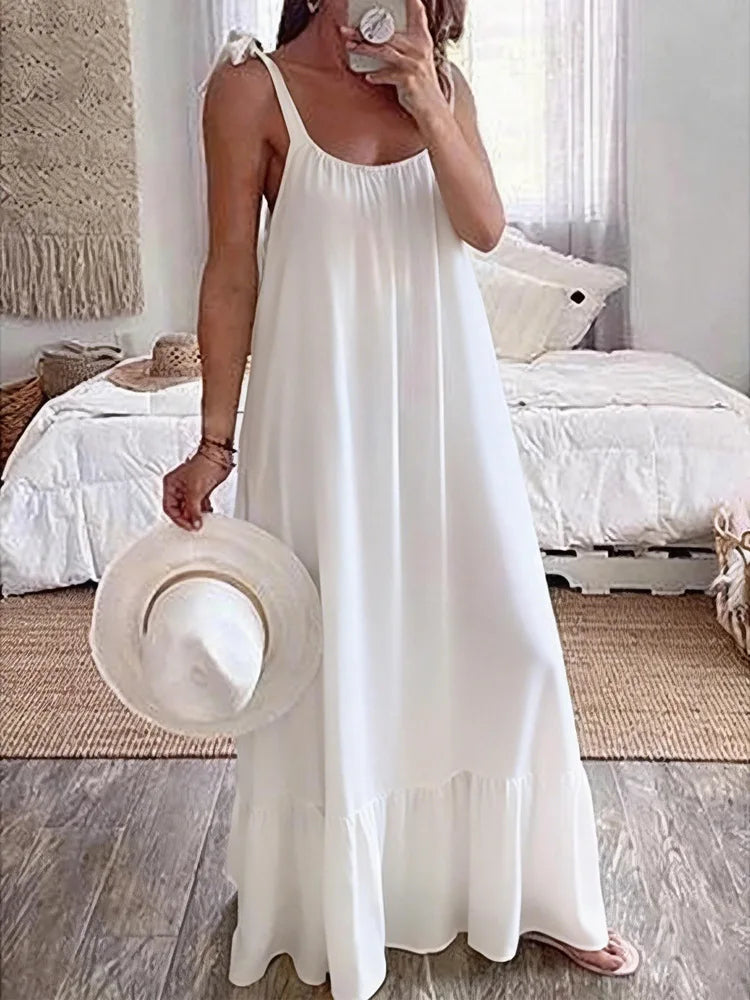 Solid Color Casual Loose Versatile Style Dress