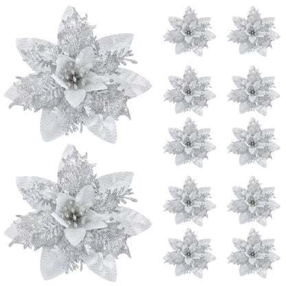 Glitter Pink Christmas Tree Flower Ornaments
