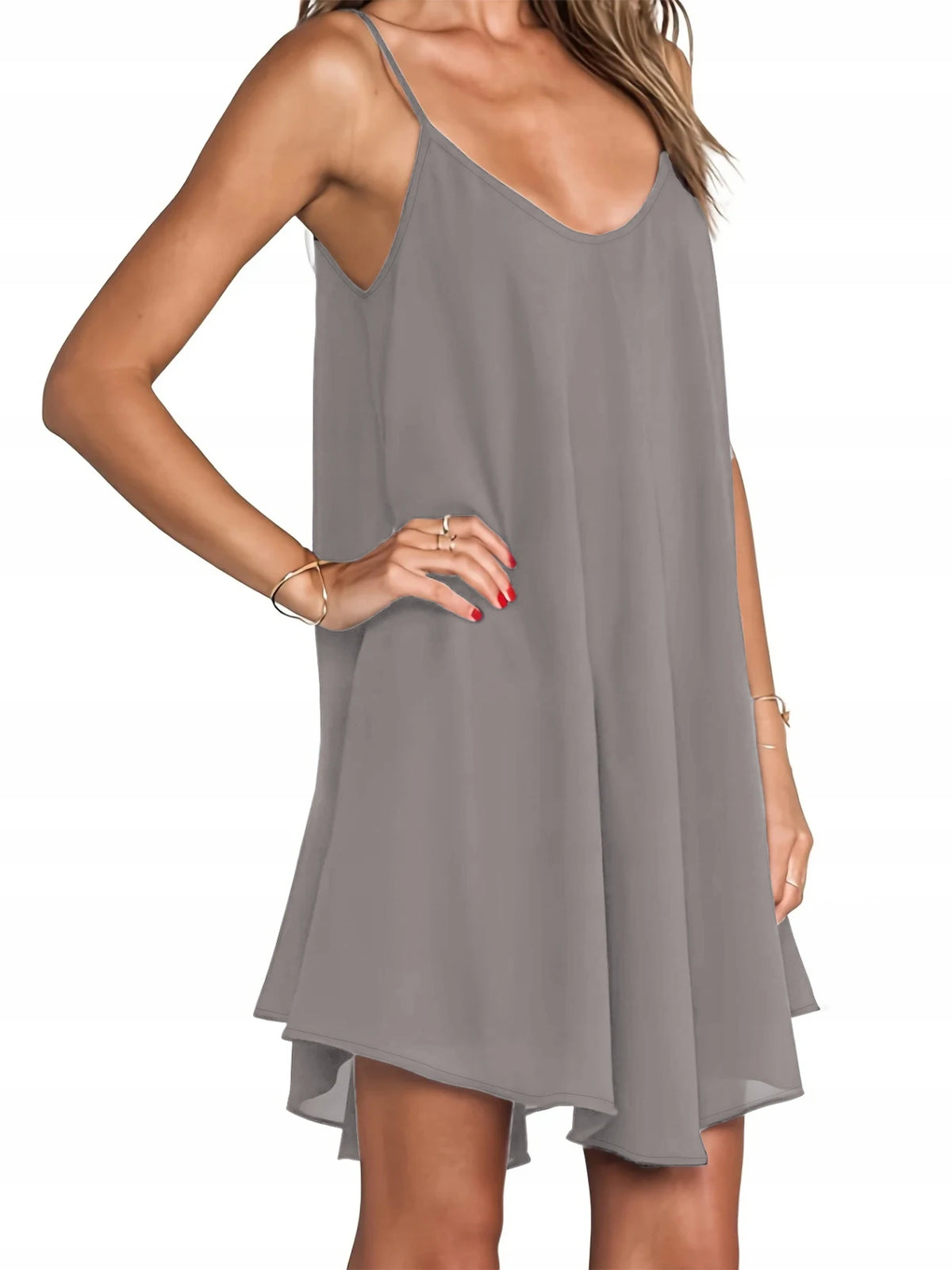 Women's Plus Size V-Neck Asymmetric Hem Spaghetti Strap Cami Dress