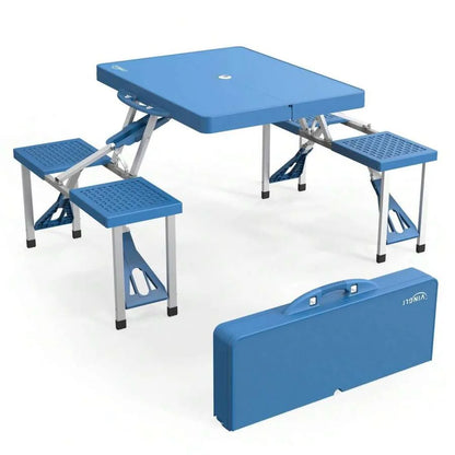 4 Ft Portable Folding Camping Picnic Table Set with 4 Seats & Umbrella Hole
