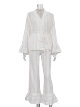 Long Sleeve Top and Long Ruffled Bottom Loose Fit Pajamas