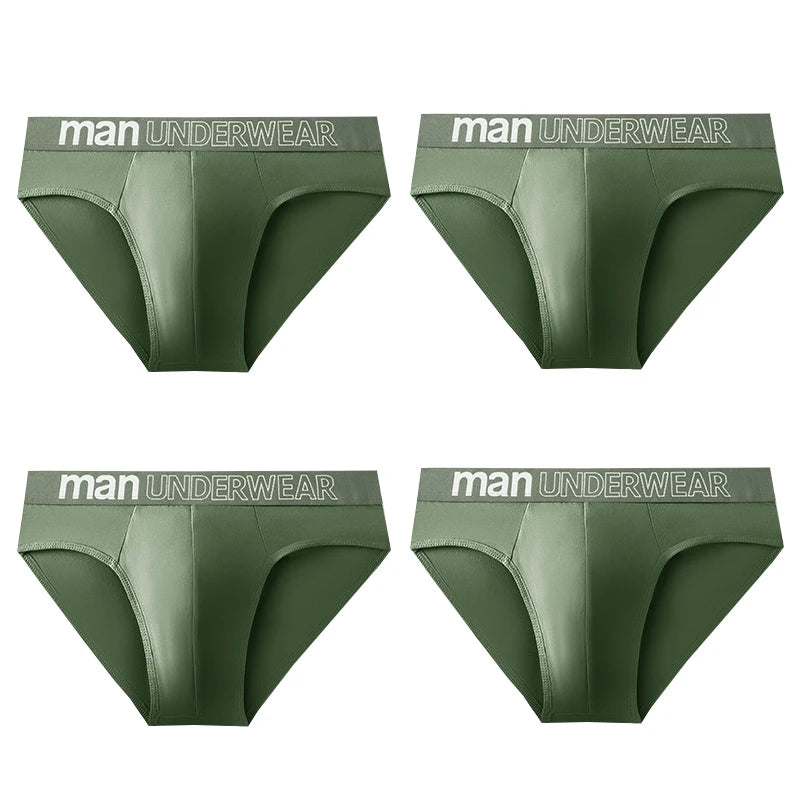 4-Pack Men's Breathable Elastic Briefs - Letter Print Waistband Underwear
