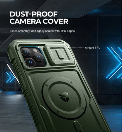 Heavy-Duty Rugged Armor Case with Kickstand & Camera Cover for iPhone