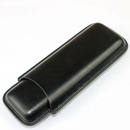 2 Tube Black Leather Cigar Holder Case