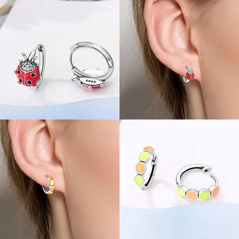 925 Sterling Silver Dancing Bee Hoop Earrings – Cute Enamel Zircon Jewelry