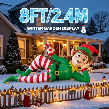 8FT Christmas Inflatable Lying Elf with Candy Cane