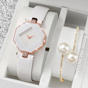 2PCS Fashion Watch & Pearl Bracelet Set (Without Box）