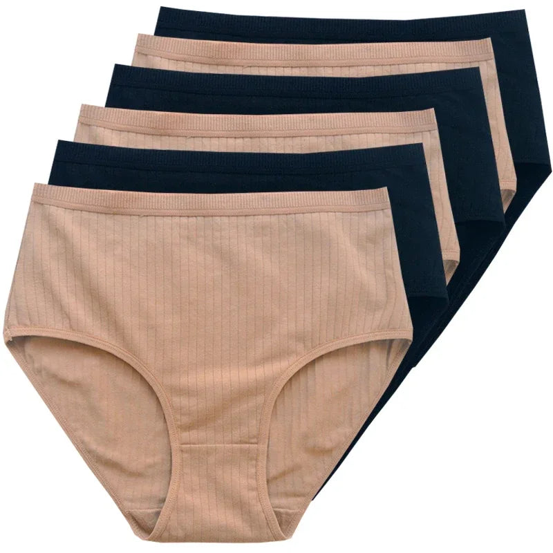 Chen Asta Women's Cotton High-Waist Briefs (6-Pack) - Breathable Plus Size Panties