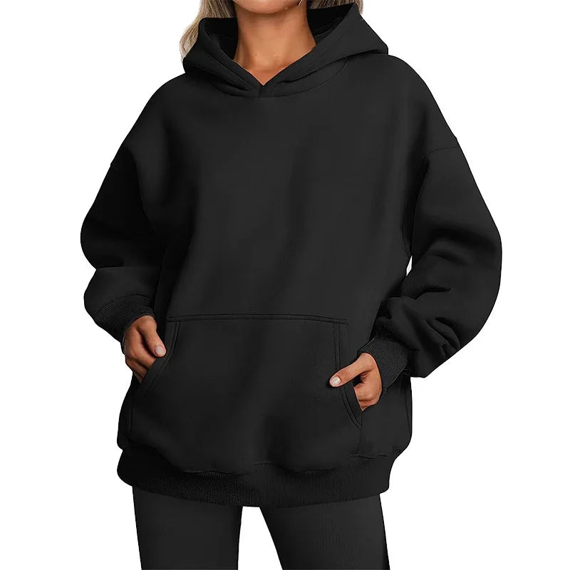 Women's Oversized Fleece Warm Hoodie - Casual Loose Fit Autumn Winter Pullover Sweatshirt