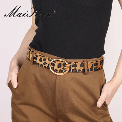 Leopard Print Irregular Alloy Pin Buckle Belt