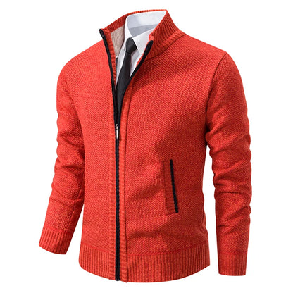 Men's Fleece Stand Collar Zip-Up Sweater Jacket