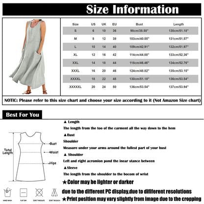 Women's Casual Sleeveless Cotton Linen Long Maxi Dress with Pockets