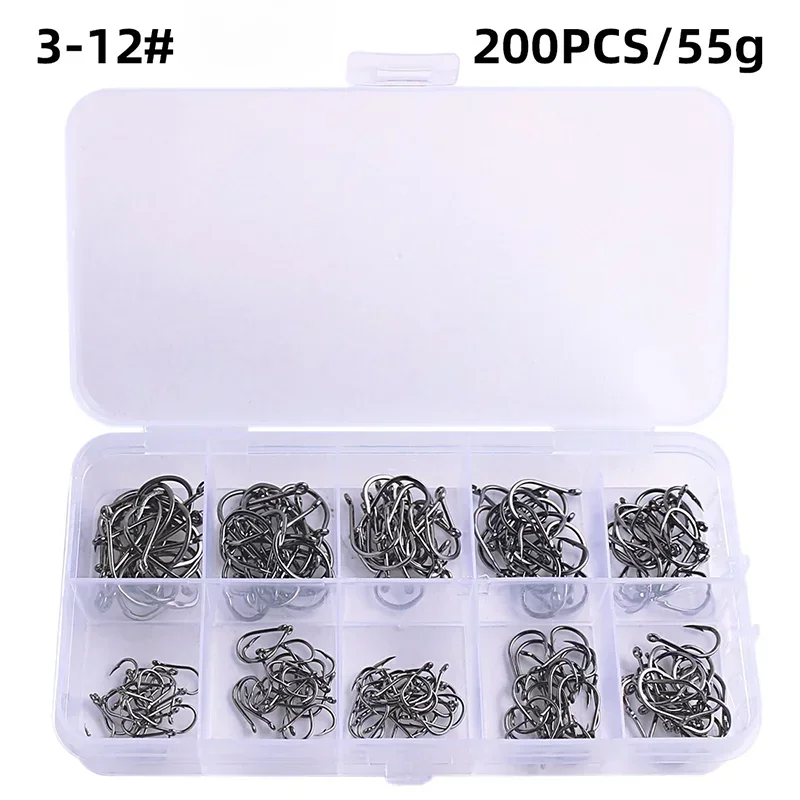 Carbon Steel Barbed Circle Fishing Hooks Set (Sizes 3#–12#)