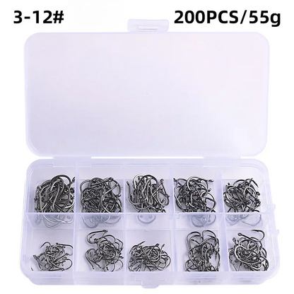 Carbon Steel Barbed Circle Fishing Hooks Set (Sizes 3#–12#)