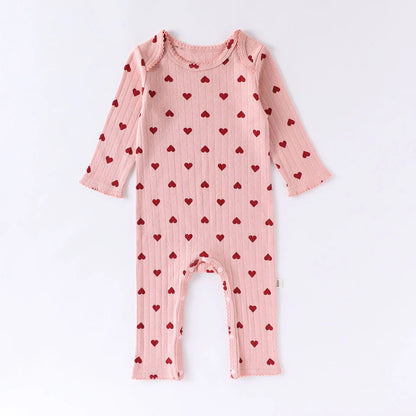 Heart Print Baby Girl 100% Cotton Long Sleeve Romper
