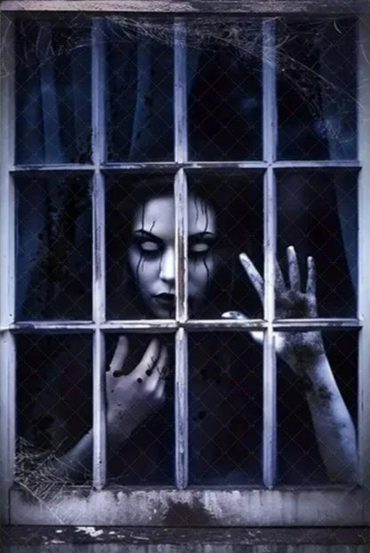 Scary Halloween Window Curtain & Backdrop