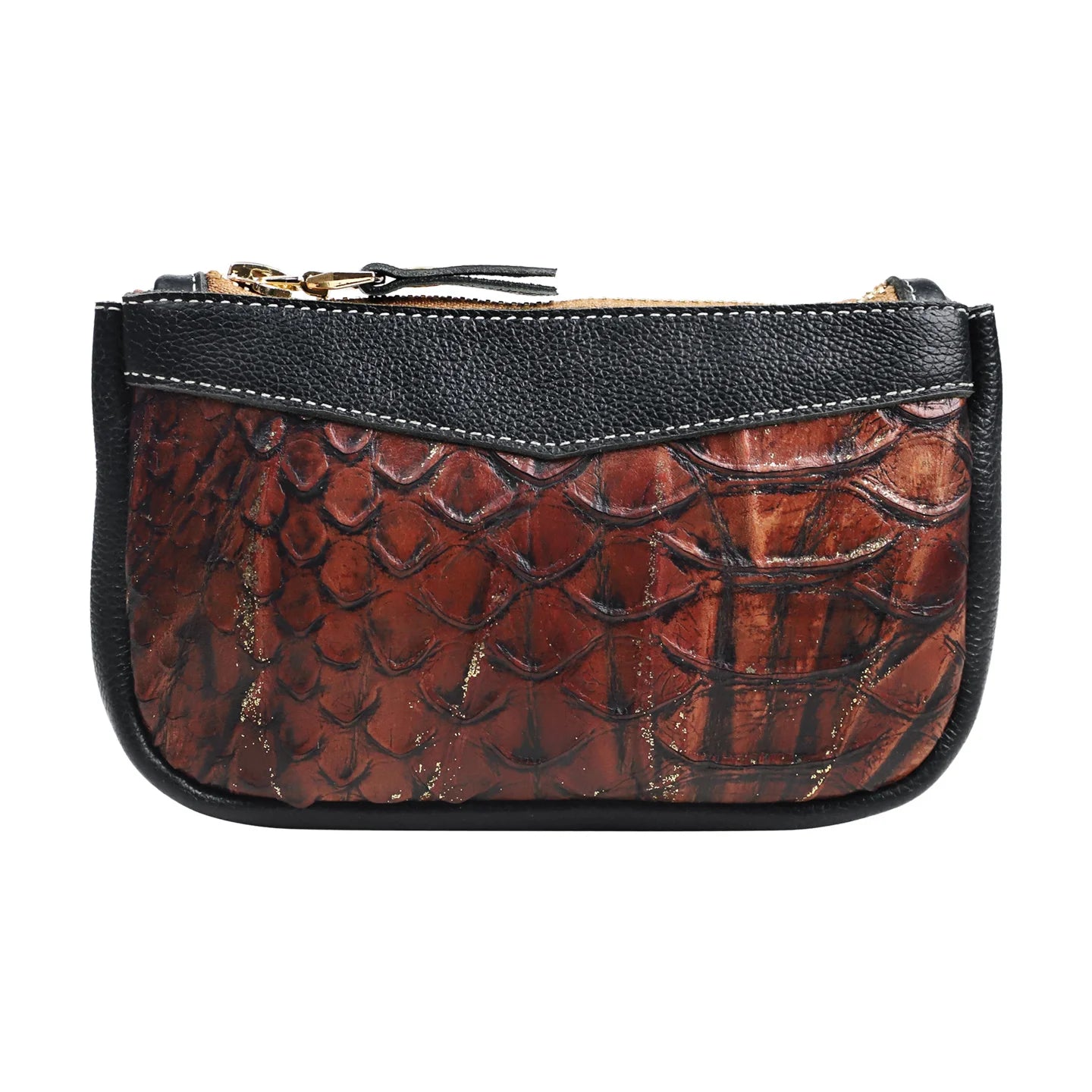 Genuine Cowhide Leather Long Zipper Wallet & Card Holder Clutch