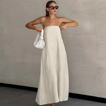 Cotton Linen Strapless Dress with Exposed Back