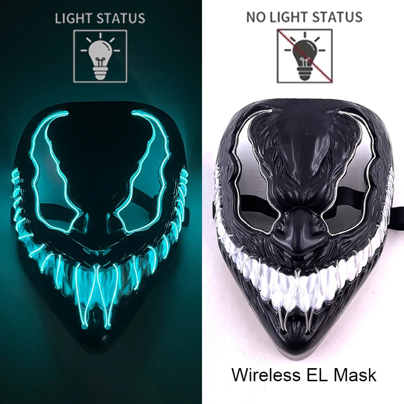 LED Light-Up Neon Wire Purge Mask – 3-Mode Halloween Horror Cosplay Mask for Adults