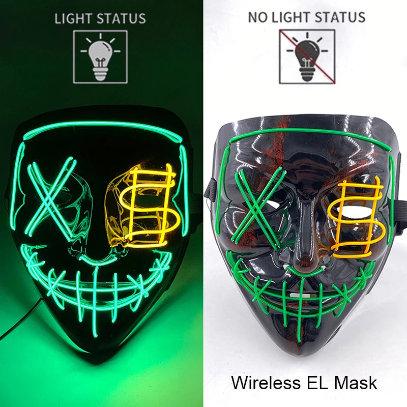 LED Light-Up Neon Wire Purge Mask – 3-Mode Halloween Horror Cosplay Mask for Adults