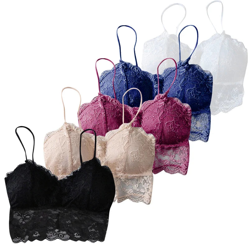 Women's Lace Bustier Bralette Sleeveless Back-Zipper Crop Tank Top