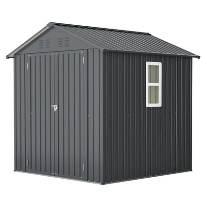 6x6 FT Outdoor Tool Storage Shed with Metal & Lockable Doors
