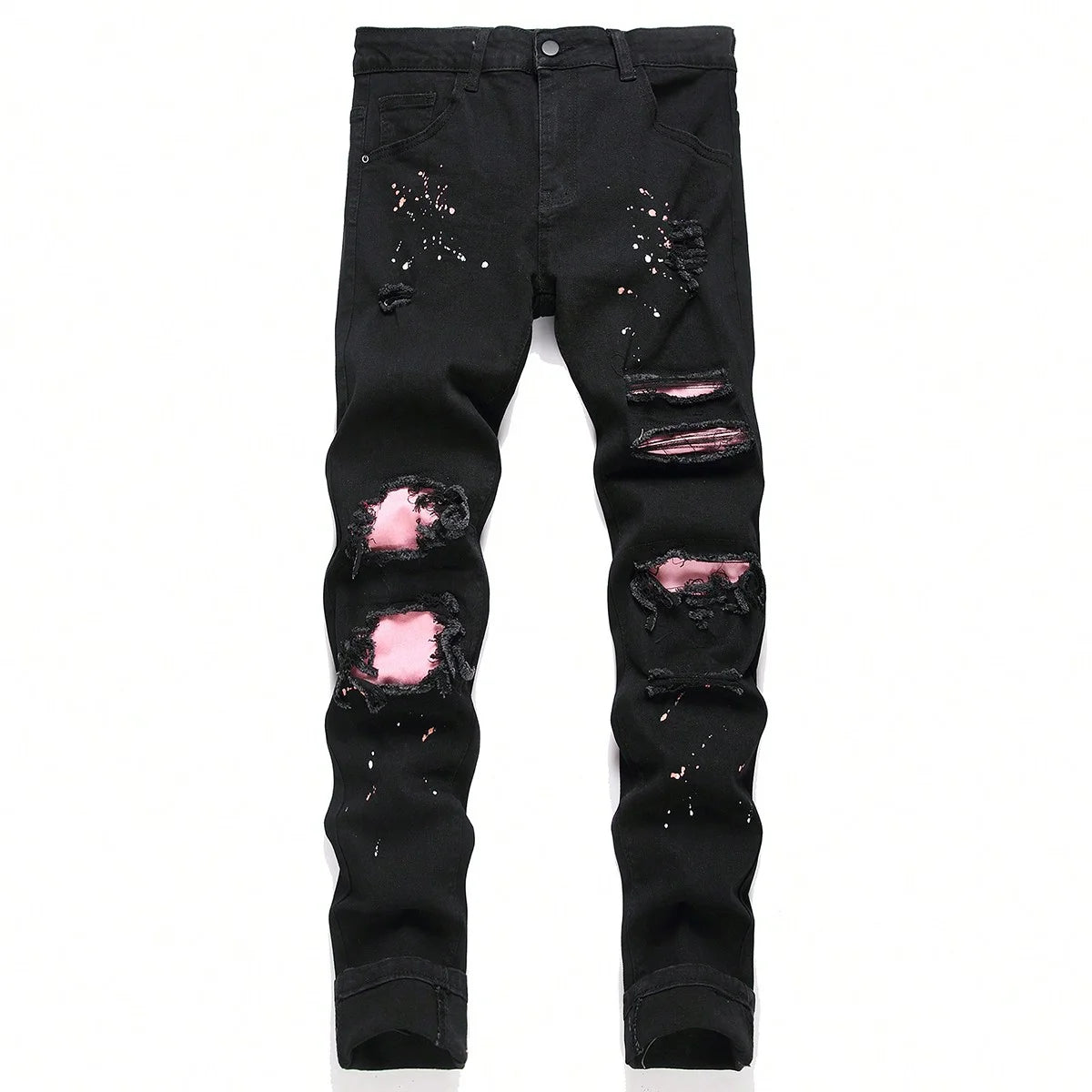 Men’s Ripped Patchwork Slim Fit Stretchy Jeans
