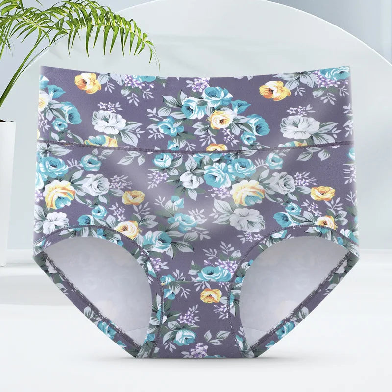 3-Pack Women's Floral Print High-Waisted Briefs - Plus Size Breathable Cotton Panties