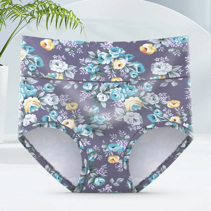 3-Pack Women's Floral Print High-Waisted Briefs - Plus Size Breathable Cotton Panties