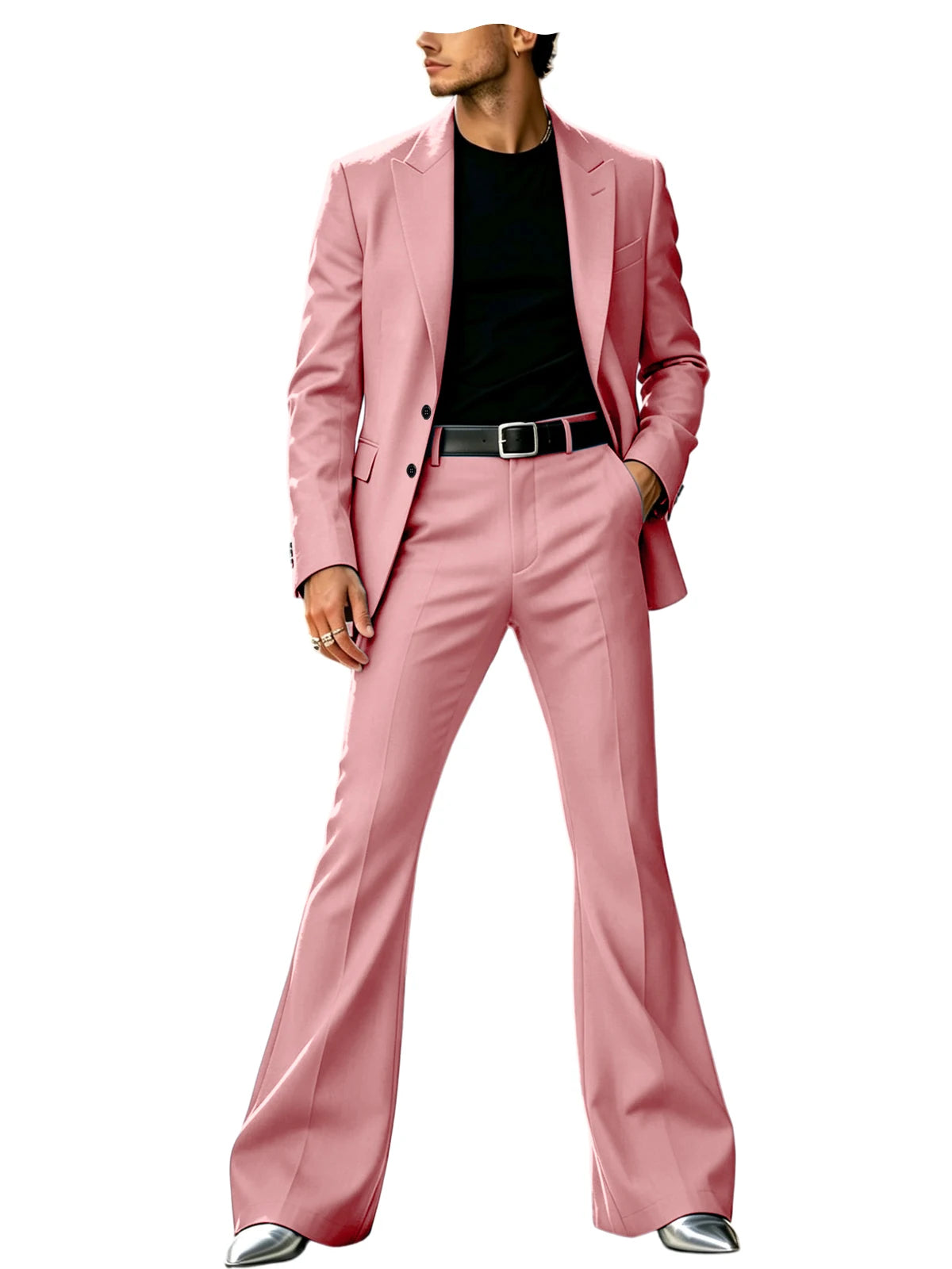 Men's Slim Fit Notched Lapel Blazer & Flared Pants 2-Piece Formal Suit Set