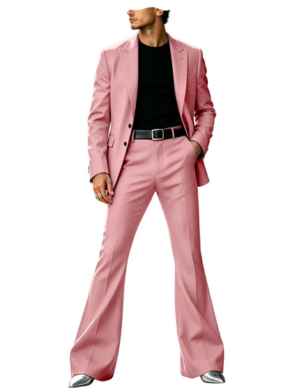 Men's Slim Fit Notched Lapel Blazer & Flared Pants 2-Piece Formal Suit Set