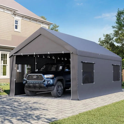 10x20FT Heavy Duty Carport Canopy with Removable Sidewalls, Roll Up Windows