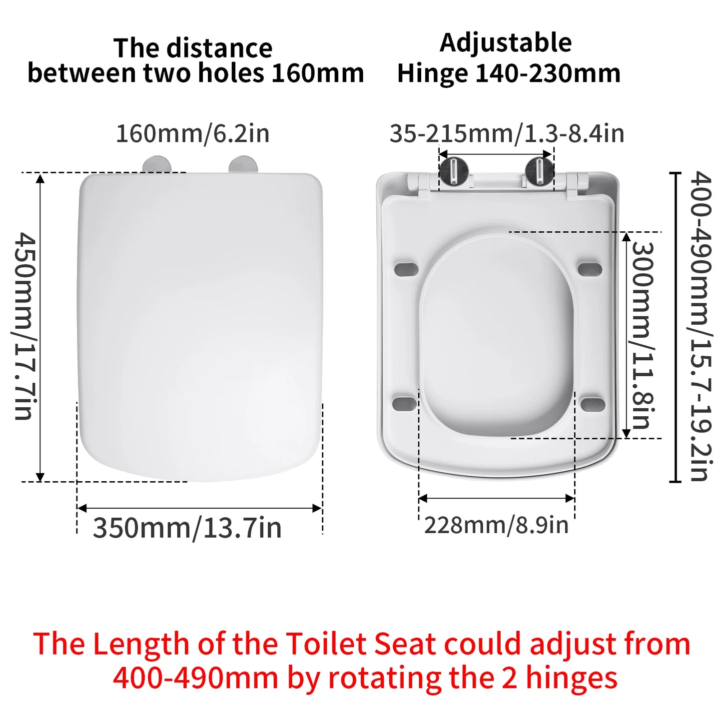 Soft-Close Quick-Release Toilet Seat for Square, U, and O Shapes