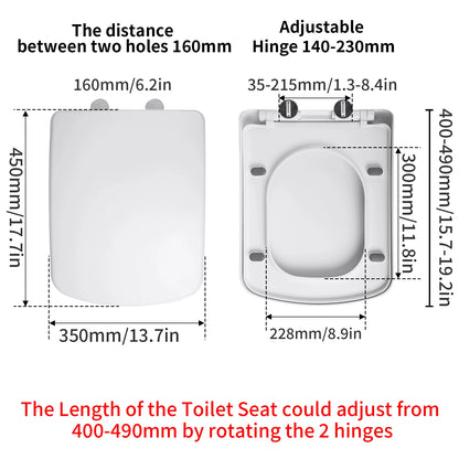 Soft-Close Quick-Release Toilet Seat for Square, U, and O Shapes