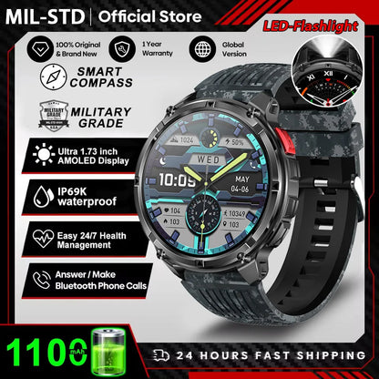 Rugged Outdoor AMOLED GPS Smartwatch with Flashlight