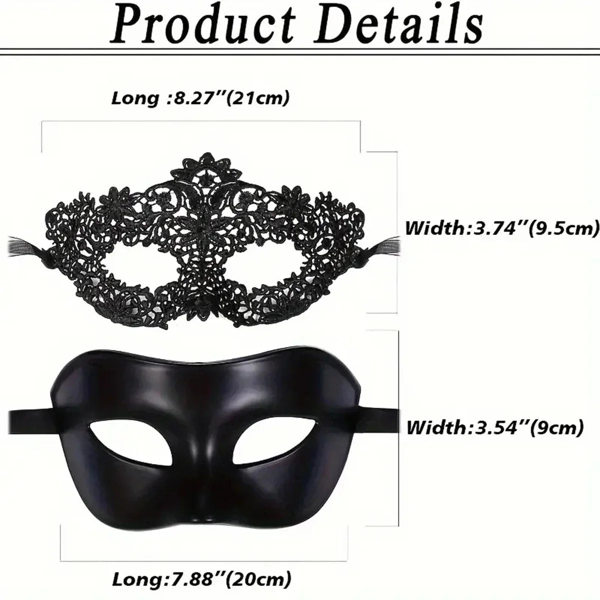 Elegant 2-Piece Black Lace Masquerade Mask Set