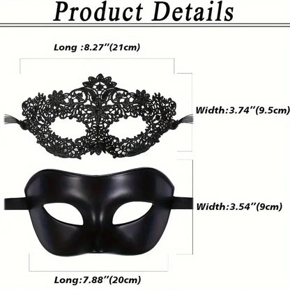 Elegant 2-Piece Black Lace Masquerade Mask Set