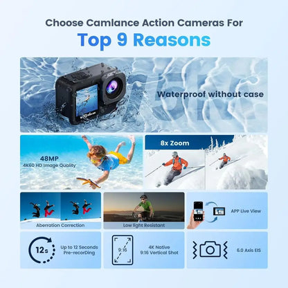 4K 60FPS Waterproof Action Camera with 64GB Card