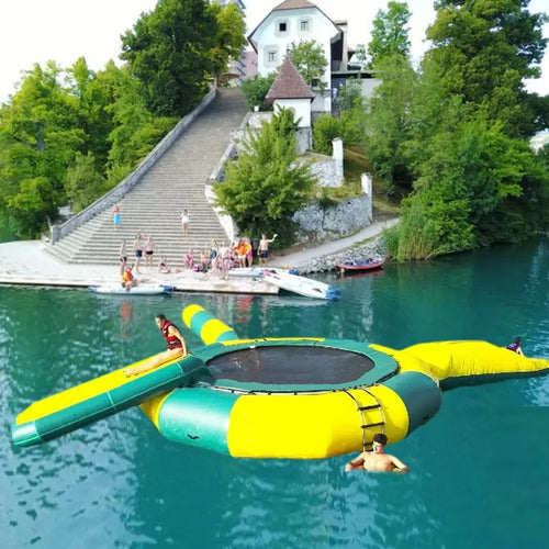 Large Lake Trampoline with Slide and Bouncing Platform