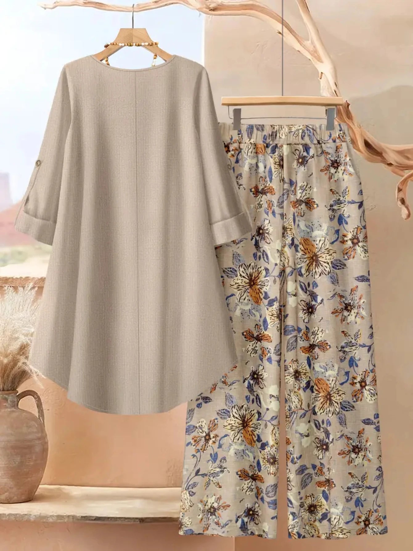 Women's Casual Floral Printed Pullover Dress Set
