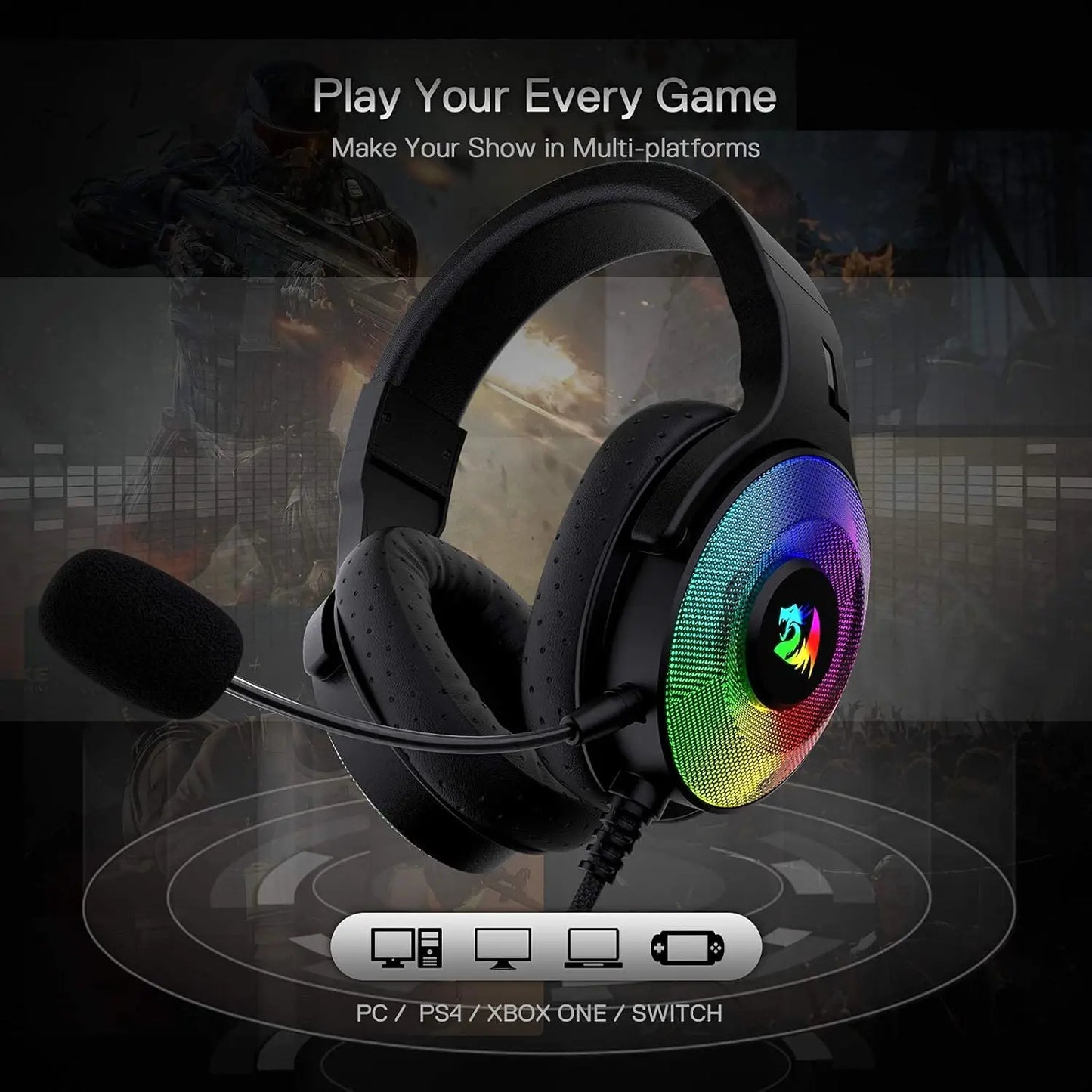 Redragon H350 RGB Wired Gaming Headset with 50mm Drivers